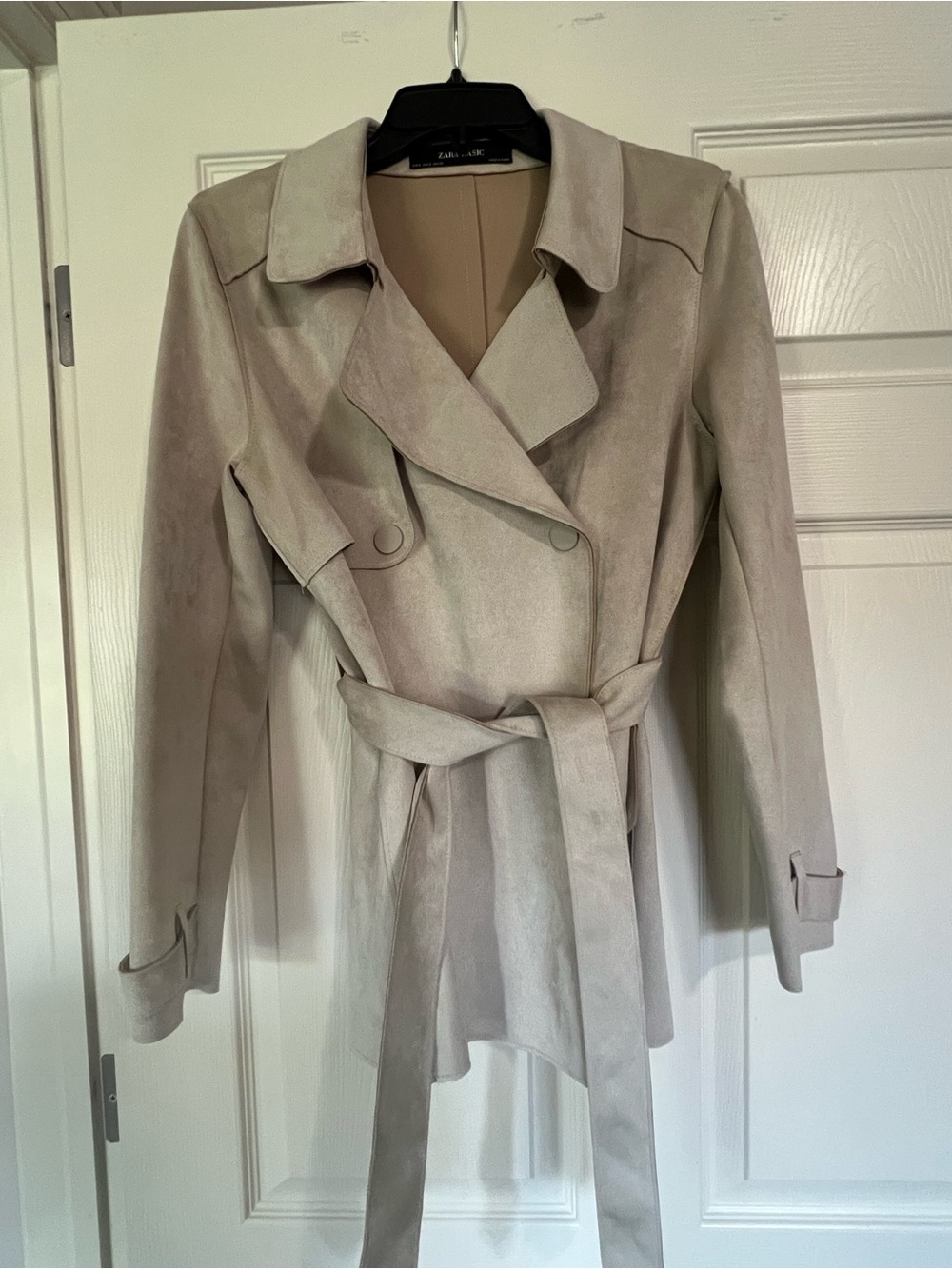 Zara Taupe Faux Suede Belted Trench Coat